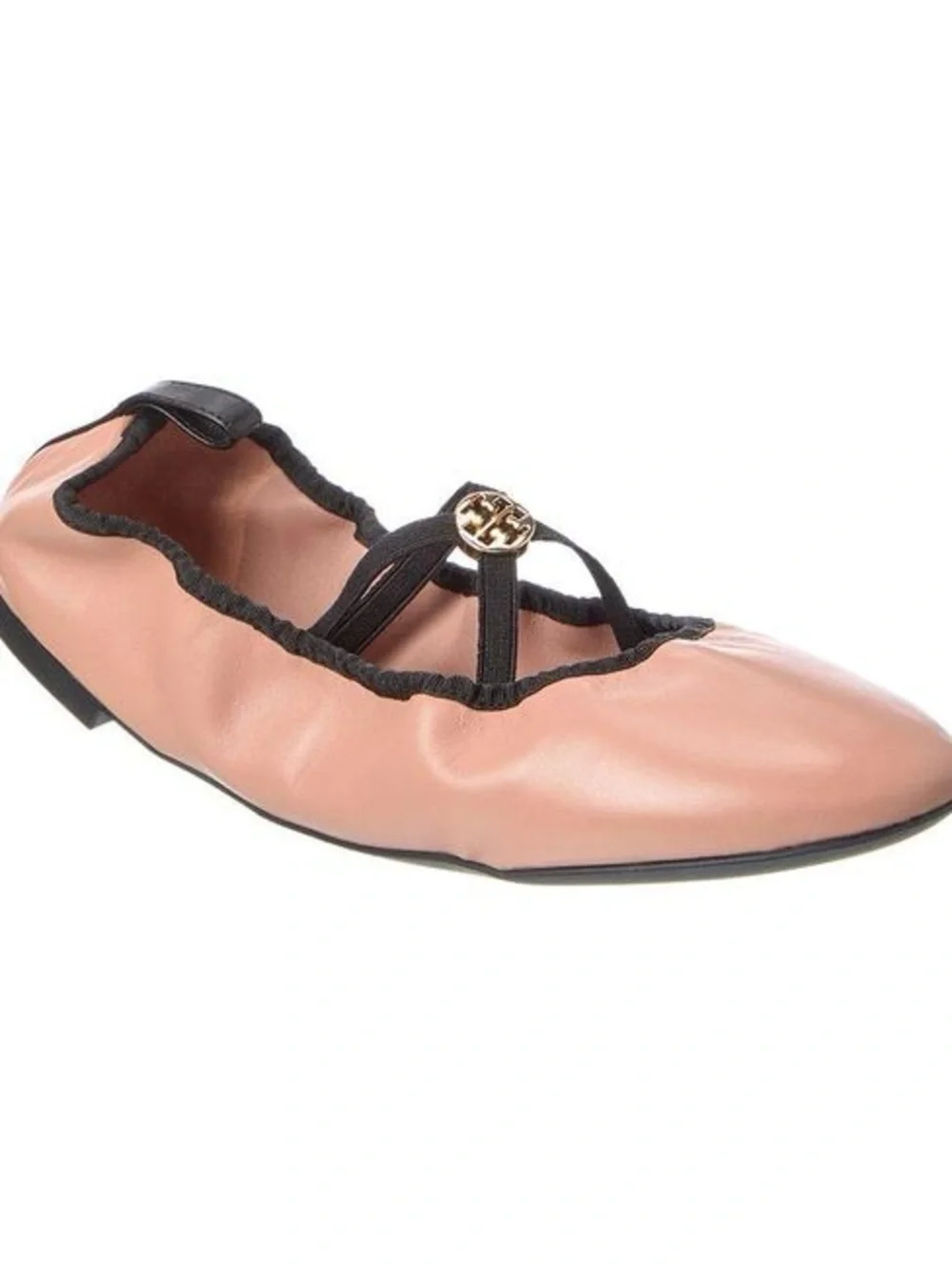Tory Burch Blush Pink Ballet Flats with Black Trim and Gold Logo